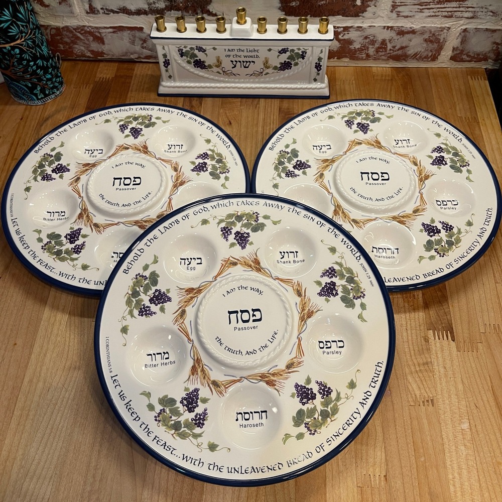 DaySpring I AM Passover Seder Plates Menorah Set Ceramic 4pc Messianic Jewish
